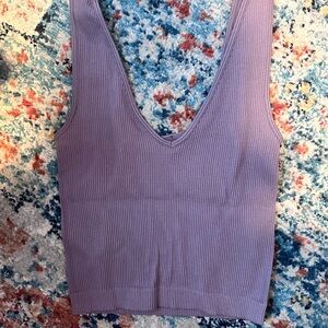 NWOT-Lavender Ribbed V-Neck Crop Top